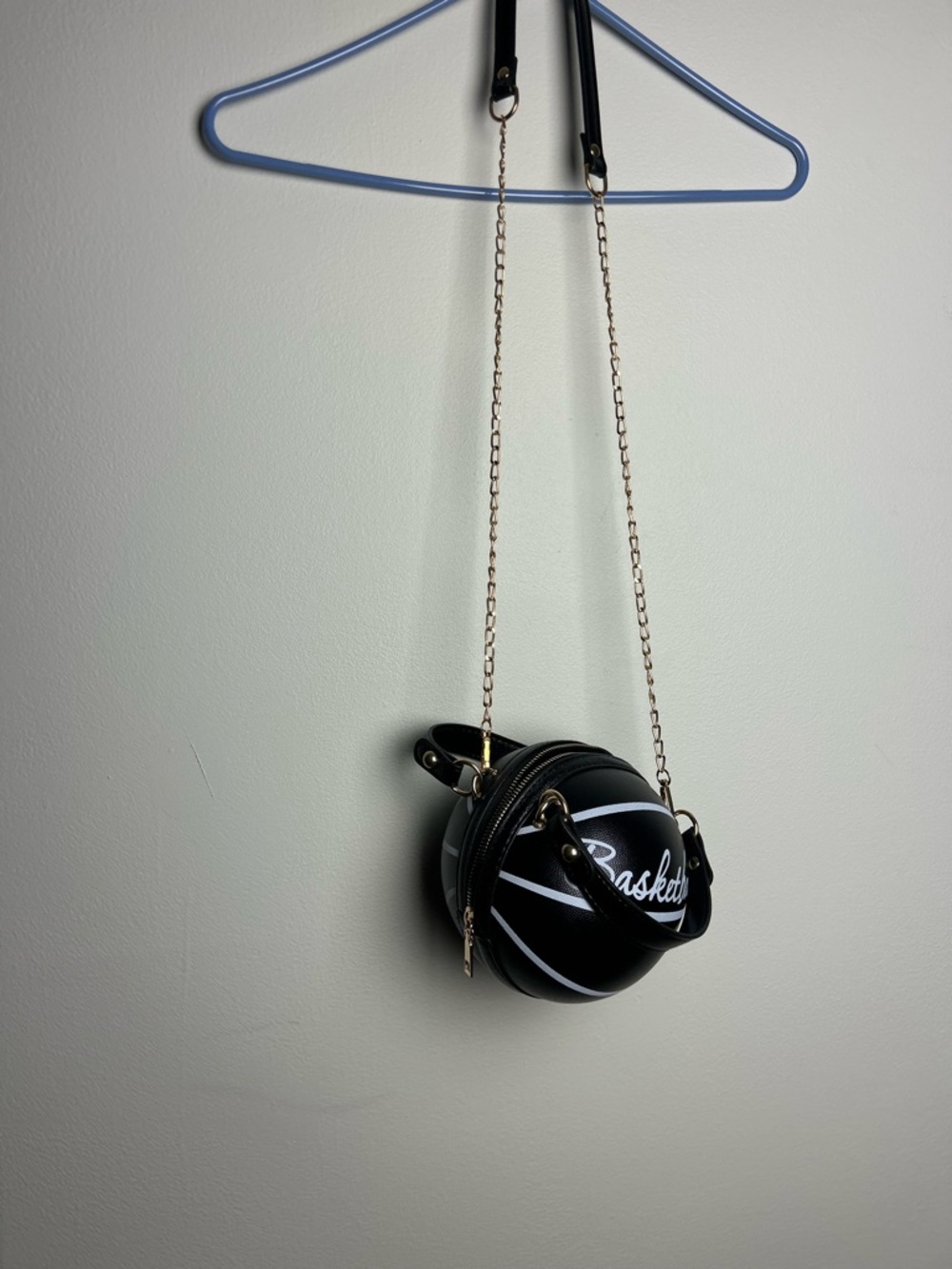 Black 'Basketball' Novelty Crossbody Bag with Gold Chain Strap - Picture 6 of 10